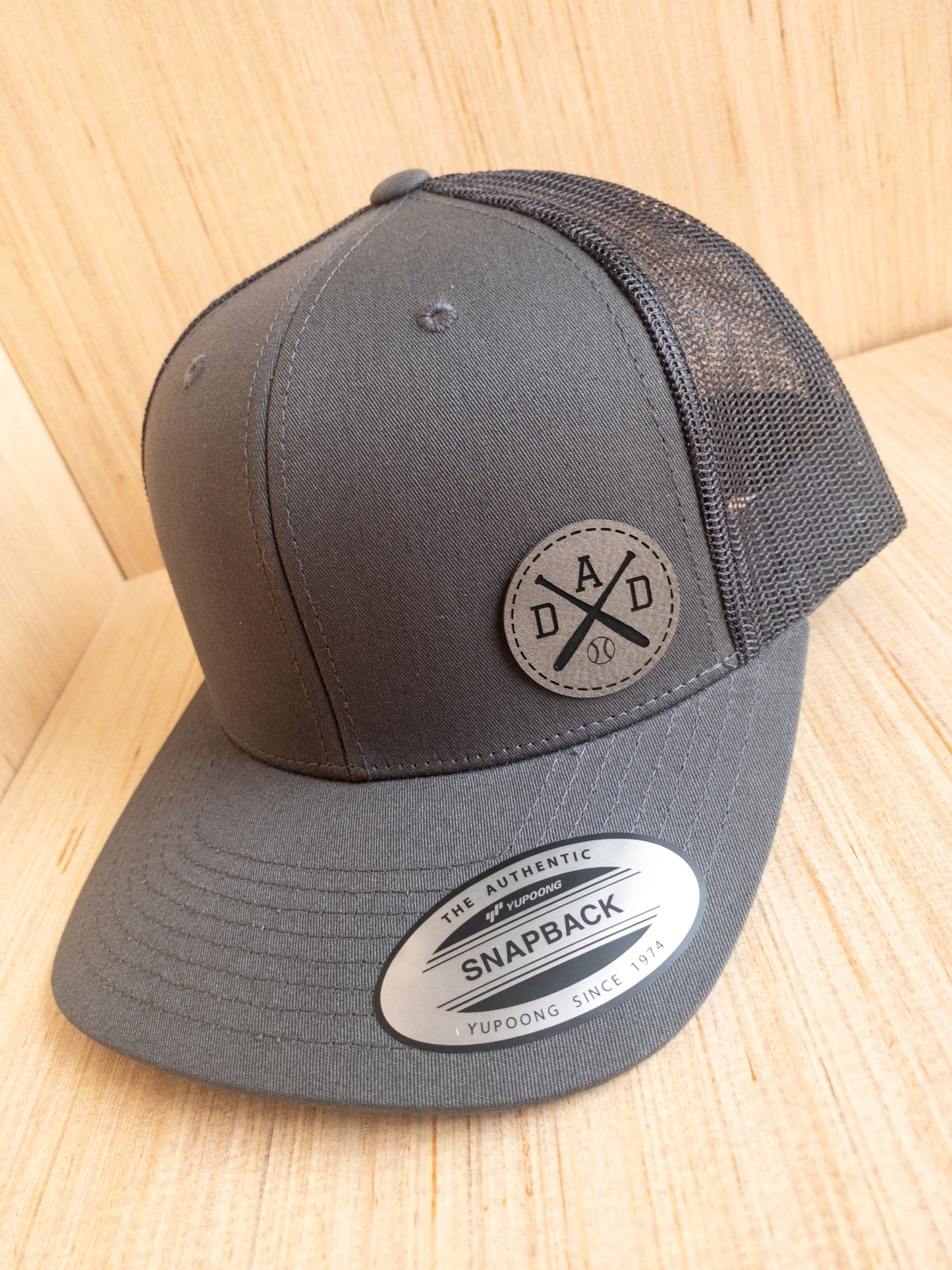 Baseball Dad Leatherette Patch Trucker Hat
