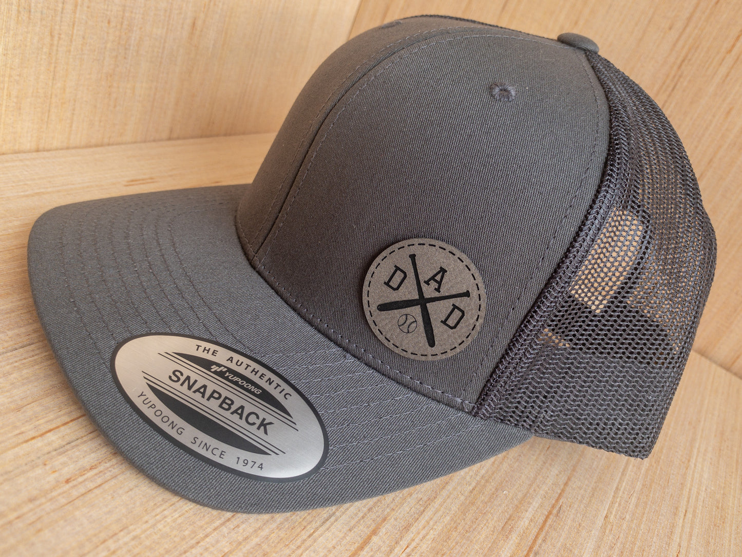 Baseball Dad Leatherette Patch Trucker Hat
