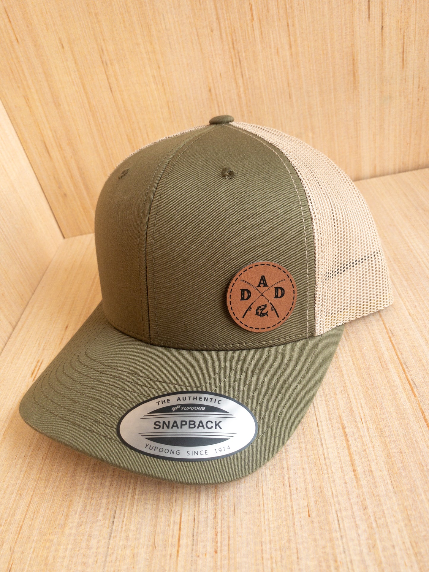 Fishing Dad Leatherette Patch Trucker Hat