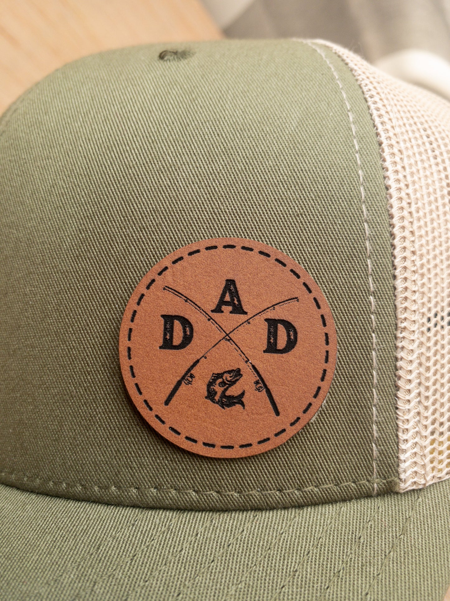 Fishing Dad Leatherette Patch Trucker Hat