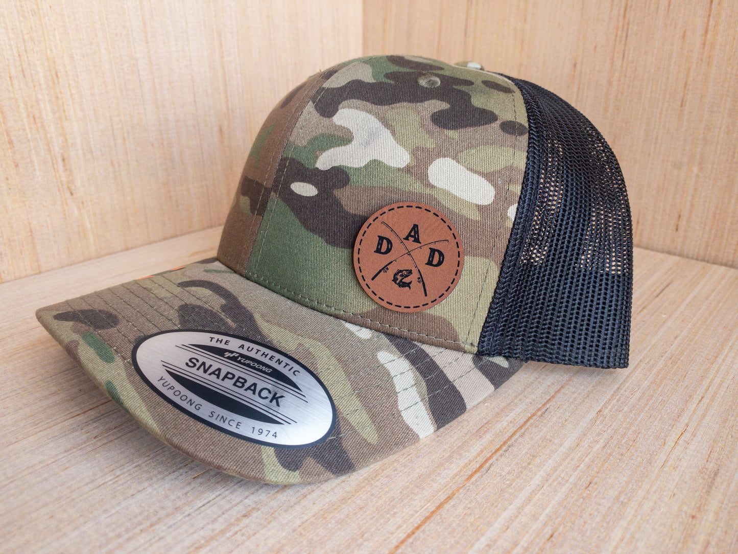Fishing Dad Leatherette Patch Trucker Hat